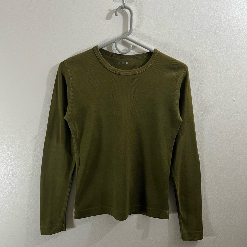 Vintage Olive Green ribbed long sleeve made in the USA size small